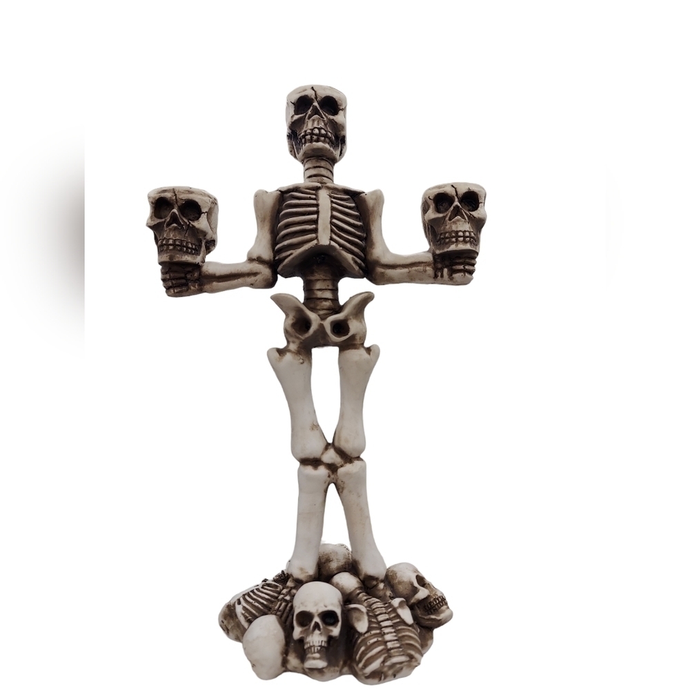 NEW Martha Stewart Halloween Goth Skeleton Skull Candle Holder Home Decor SPOOKY